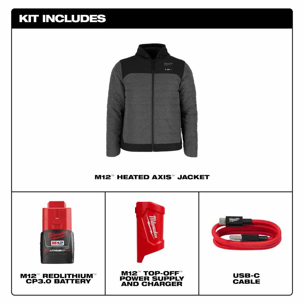 Milwaukee M102G-21 M12 Heated Gray Axis Jacket Kit - 4