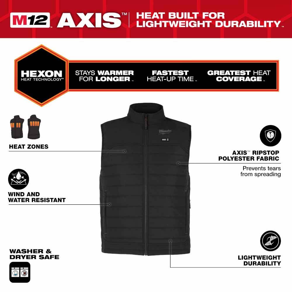 Milwaukee M300B-20 M12 Heated Black Axis Vest Only - 2