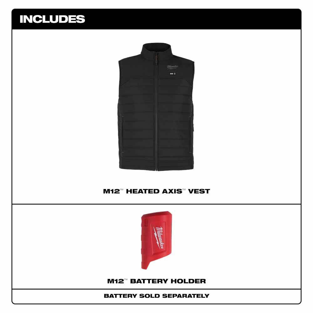 Milwaukee M300B-20 M12 Heated Black Axis Vest Only - 4