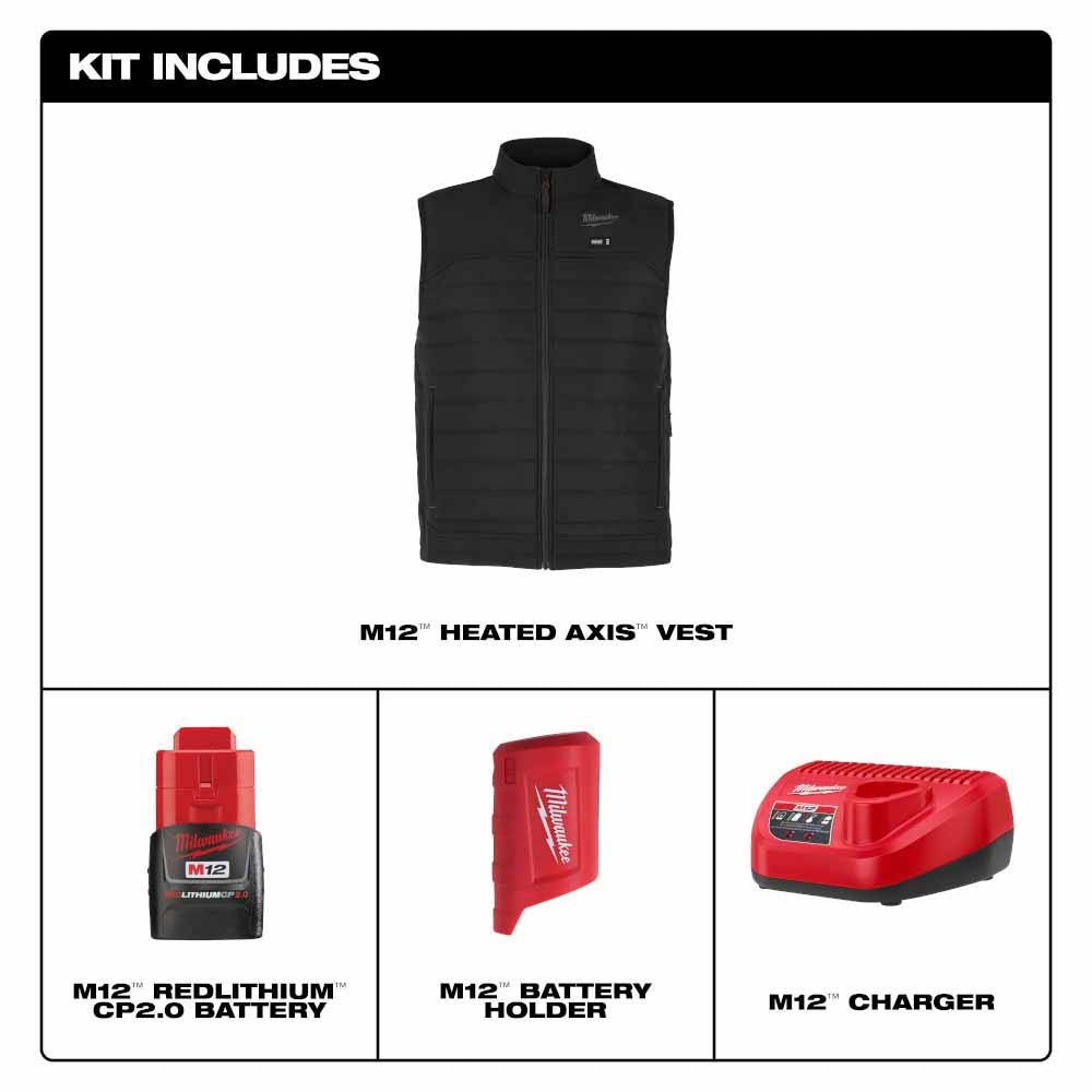 Milwaukee M300B-21 M12 Heated Black Axis Vest Kit - 4