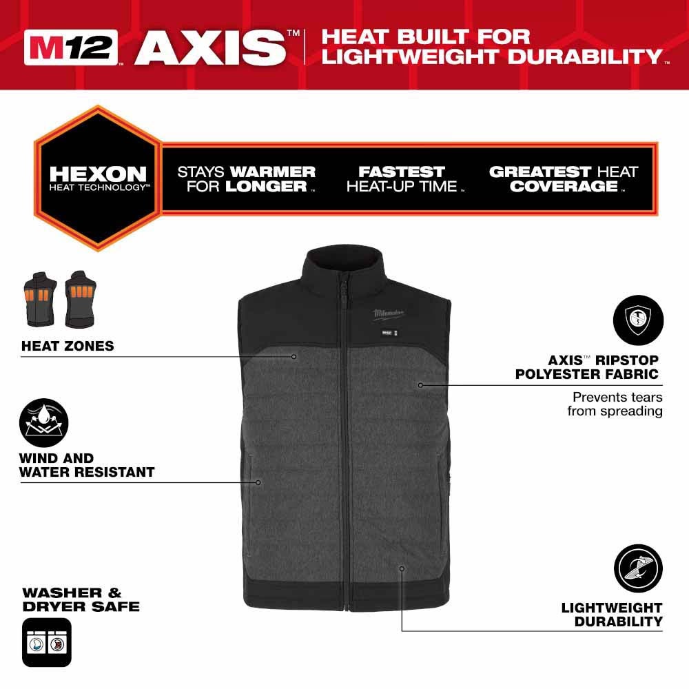 Milwaukee M300G-21 M12 Heated Gray Axis Vest Kit - 2