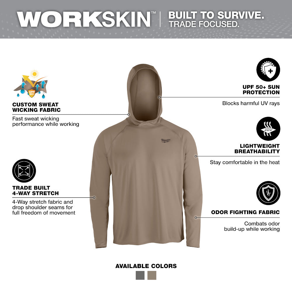 Milwaukee M550N-2X WORKSKIN Hooded Sun Shirt - SANDSTONE 2X - 2