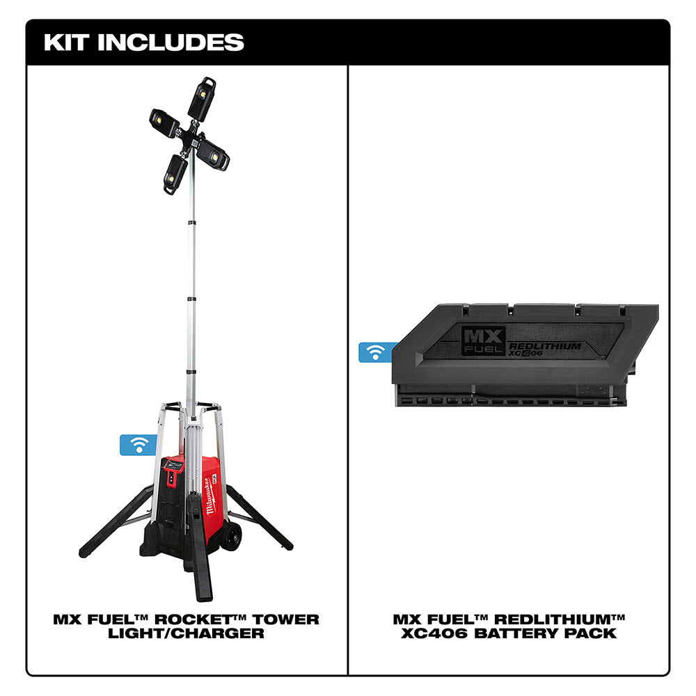 Milwaukee MXF041-1XC MX FUEL ROCKET 27,000 Lumen Tower Light/Charger Kit w/ Battery - 2