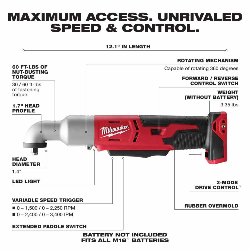 Milwaukee 2668-20 M18  2-Speed 3/8" Right Angle Impact Wrench - Bare - 2